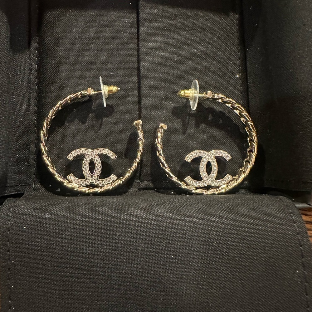 Chanel Plated Gold Hoop Earrings
